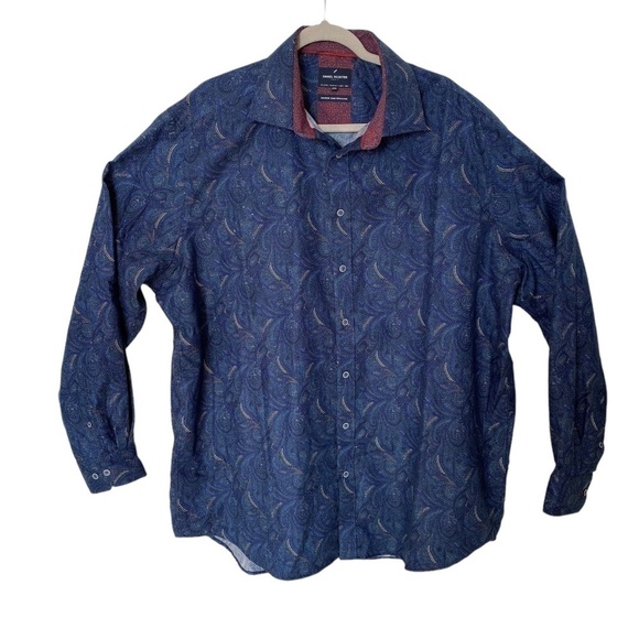 DANIEL Hechter Paris Long Sleeve Button Down Shirt, Blue Paisley, 2XL - Picture 2 of 16